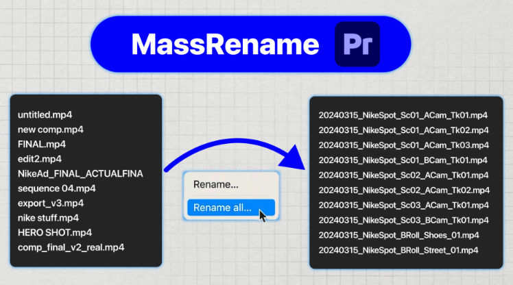 Aescripts MassRename v0.0.2 Free Download Premiere Pro Plugin